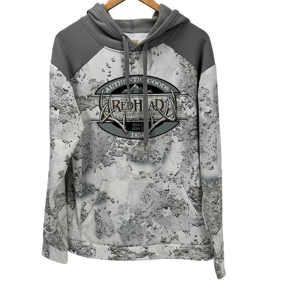 Redhead Hoodie Mens Medium Gray White Tundra Camo Pullover + Pockets Outdoor